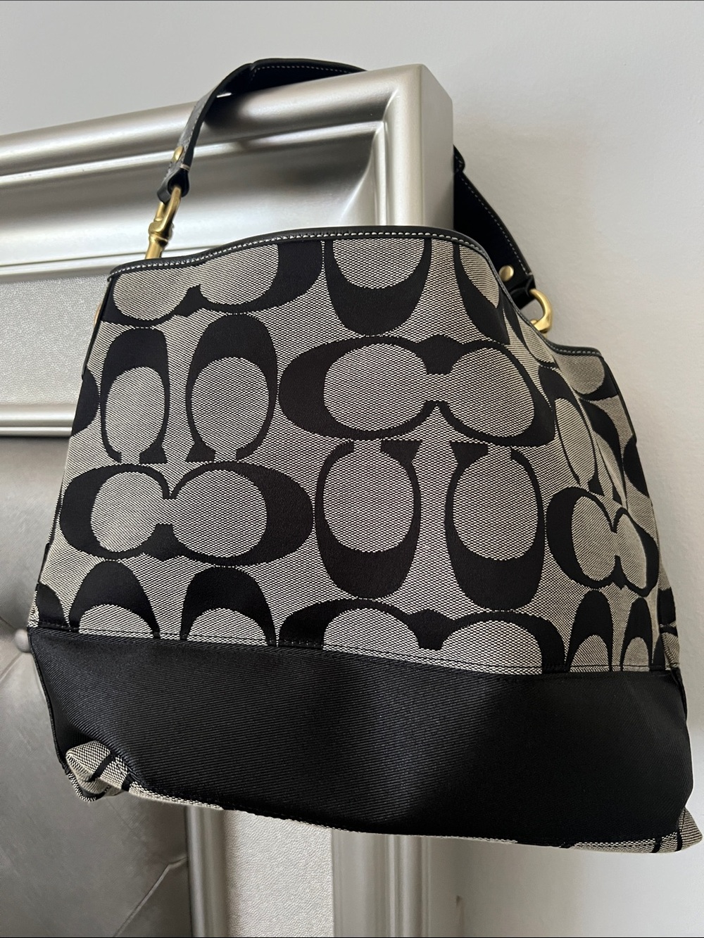 Coach Monogram Canvas Hobo in Black and Cream